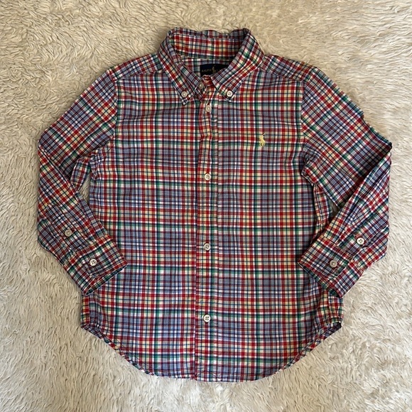 Ralph Lauren Polo Child's BoyLS Shirt Plaid Multi Color Gold Horse size 3T - Picture 1 of 14